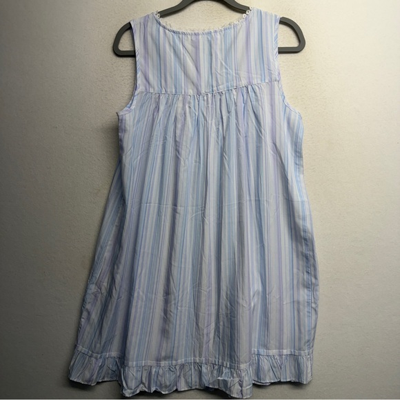 Eileen West Stripe Nightgown Blue Purple S Floral Trim - Picture 2 of 7